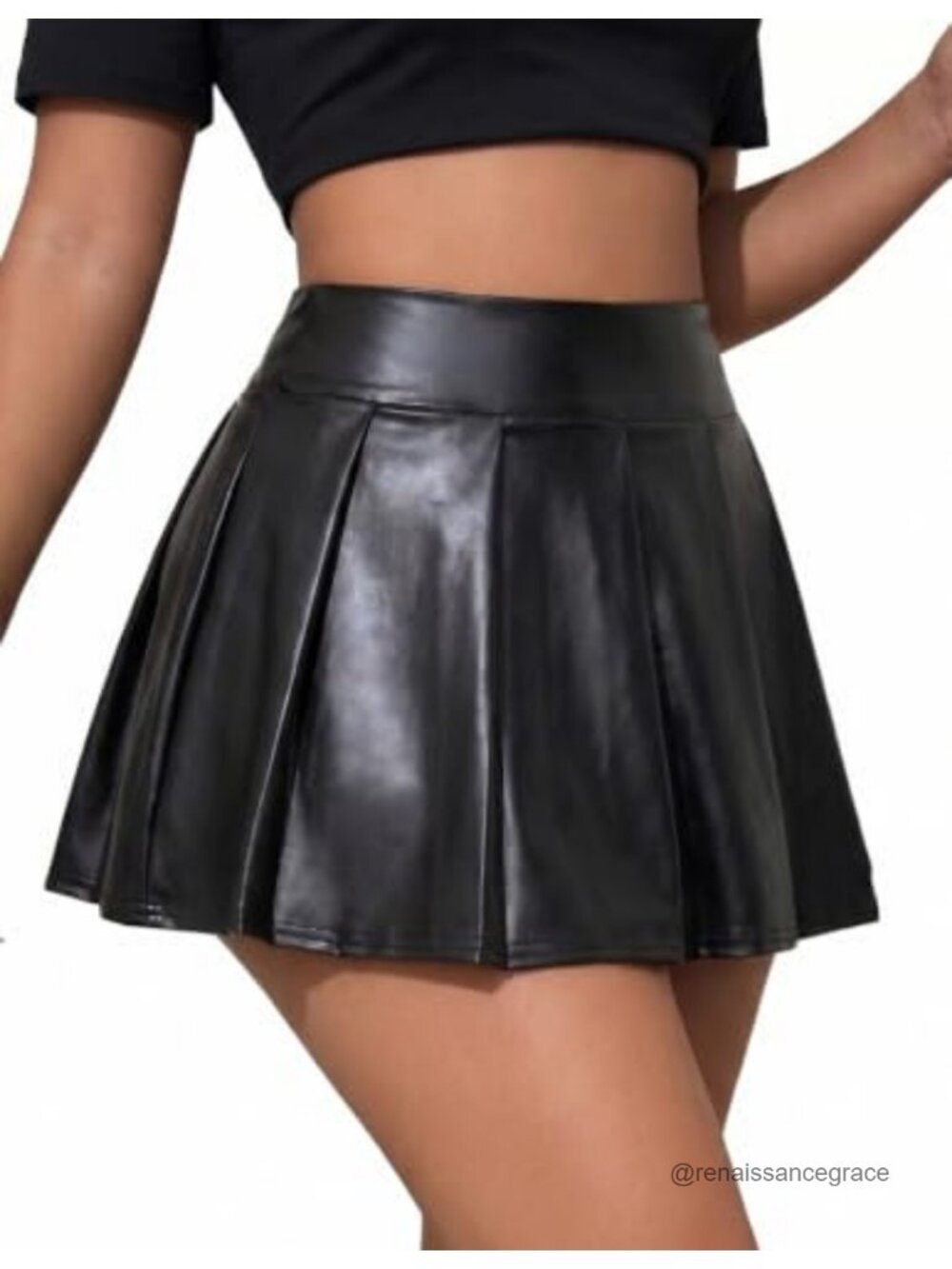 Faux Leather Mini Skirt High Waisted Pleated A-Line Clubwear